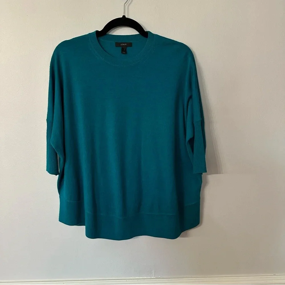 J. Crew Women’s 3/4 Dolman Sleeve Crewneck Teal Merino Wool Sweater Sz XXS GUC